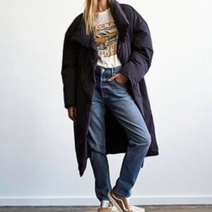Free People Downtown Duvet Puffer Coat in Black Maxi Length